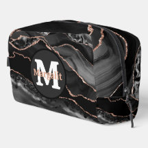 Zwarte Roos Gouden Glitter Agate Dopp Kit
