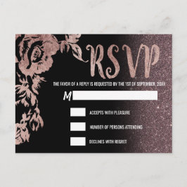 Zwarte Roos Gouden Glitter Bloem RSVP Uitnodiging Briefkaart
