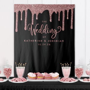 Zwarte Roos Gouden Glitter Bruiloftsfoto Achtergro Wandkleed
