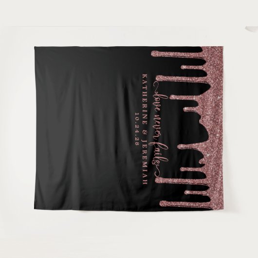 Zwarte Roos Gouden Glitter Drips Trouw Achtergrond Wandkleed (Voorkant (horizontaal))