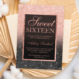 Zwarte roos gouden glitter elegante chic Sweet 16 Kaart
