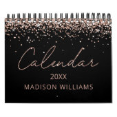 Zwarte Roos Gouden Glitter Elegante Moderne Script Kalender (Hoes)