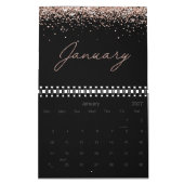 Zwarte Roos Gouden Glitter Elegante Moderne Script Kalender (Jan 2027)
