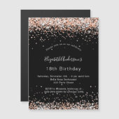 Zwarte roos gouden glitter luxe feestdag magnetische uitnodiging (Voorkant / Achterkant)