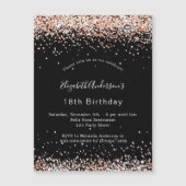 Zwarte roos gouden glitter luxe feestdag magnetische uitnodiging (Voorkant)