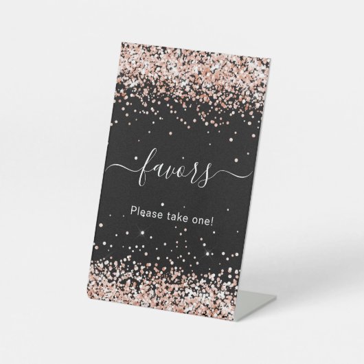 Zwarte roos gouden glitter op feestdag gastvrijhei reclamebord met voetstuk (Voorkant)