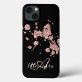 Zwarte Roos Gouden Glitter Vonken Monogram Case-Mate iPhone Case (Achterkant)