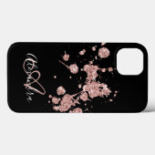 Zwarte Roos Gouden Glitter Vonken Monogram Case-Mate iPhone Case (Achterkant (horizontaal))