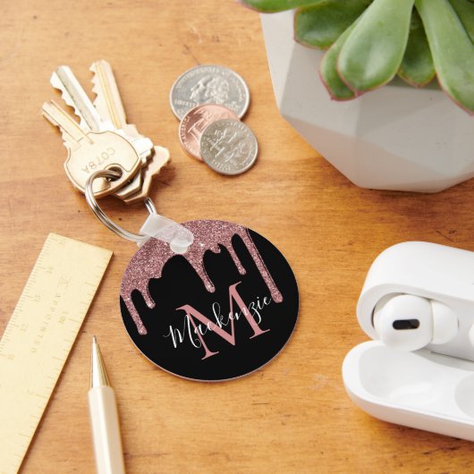 Zwarte Roos Gouden Glitterdruppels Monogram Sleutelhanger (Bureau)