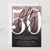 Zwarte Roos Gouden Glitters 50e Verjaardag Kaart (Voorkant)