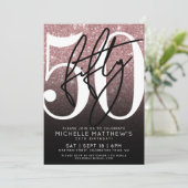 Zwarte Roos Gouden Glitters 50e Verjaardag Kaart (Staand voorkant)