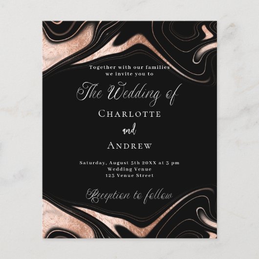 Zwarte roos gouden huwelijksuitnodiging (Voorkant)