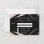 Zwarte roos gouden marmeren huwelijksreactie RSVP Notitiekaartje (Voorkant)