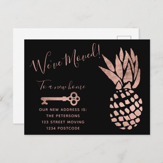 Zwarte roos gouden sleutelananas, bewegende aankon aankondigingskaart (Voorkant / Achterkant)