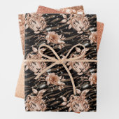 Zwarte Roos Gouden Tijger Bloem Glam Glitters Inpakpapier Vel (In situ)