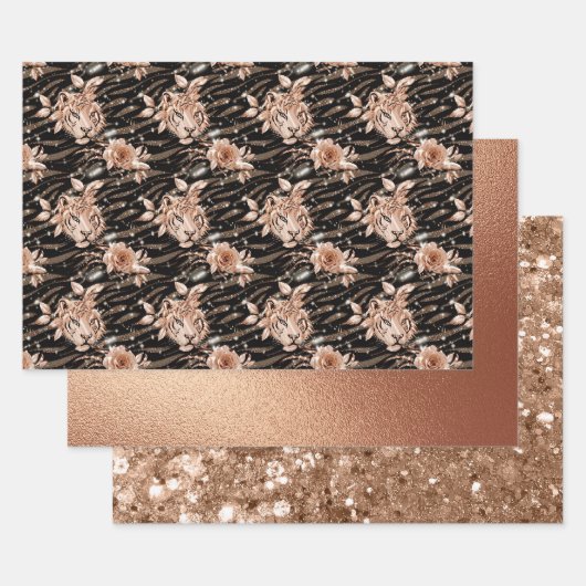 Zwarte Roos Gouden Tijger Bloem Glam Glitters Inpakpapier Vel (Set)