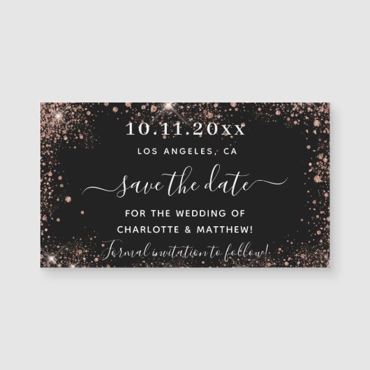 Zwarte roos gouden trouw save the date magneet (Voorkant)