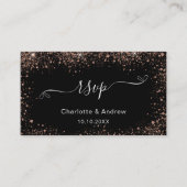 Zwarte roos gouden trouwwebsite RSVP QR-code Informatiekaartje (Voorkant)