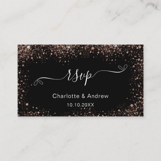 Zwarte roos gouden trouwwebsite RSVP QR-code Informatiekaartje (Voorkant)