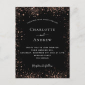 Zwarte roos goudglitter elegant bruiloft uitnodiging briefkaart (Voorkant)