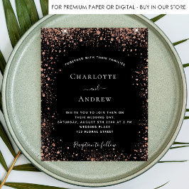 Zwarte roos goudglitter voor huwelijksuitnodiging flyer