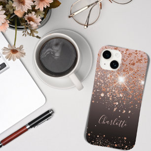 Zwarte roos goudglitternaam Case-Mate iPhone 14 hoesje