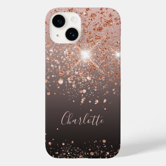 Zwarte roos goudglitternaam Case-Mate iPhone case (Achterkant)