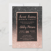 Zwarte roos goudglittertypografie Sweet 16 Kaart (Voorkant)