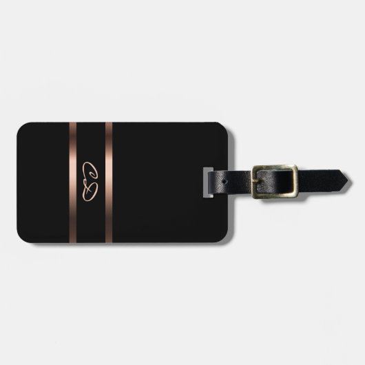 Zwarte roos goudmonogram initiaal bagagelabel (Voorkant horizontaal)
