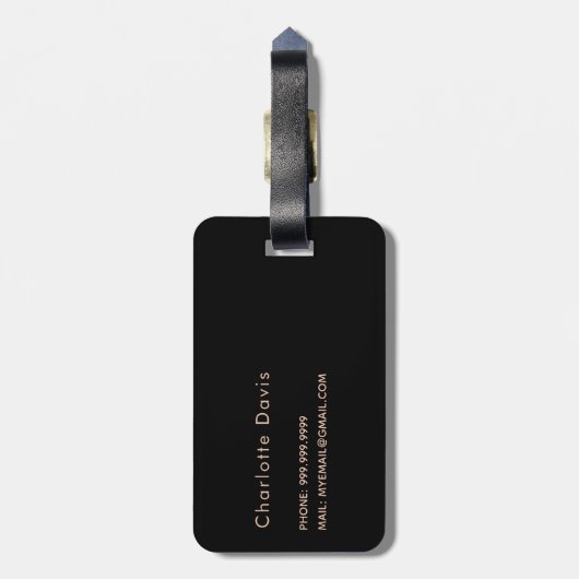 Zwarte roos goudmonogram initiaal bagagelabel (Achterkant verticaal)