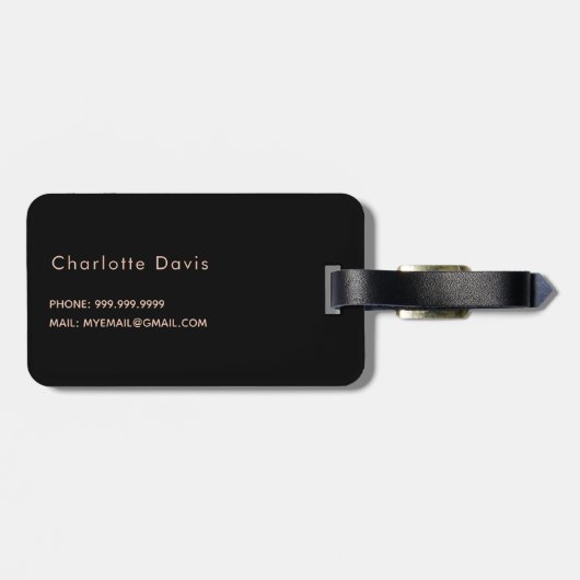 Zwarte roos goudmonogram initiaal bagagelabel (Achterkant horizontaal)