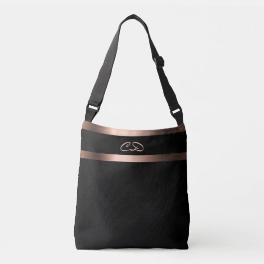 Zwarte roos goudmonogram initiaal elegant crossbody tas (Voorkant)