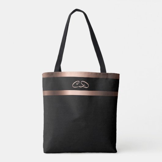 Zwarte roos goudmonogram initiaal elegant tote bag (Achterkant)