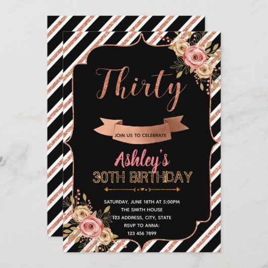 Zwarte roos goudverjaardag uitnodiging (Voorkant / Achterkant)