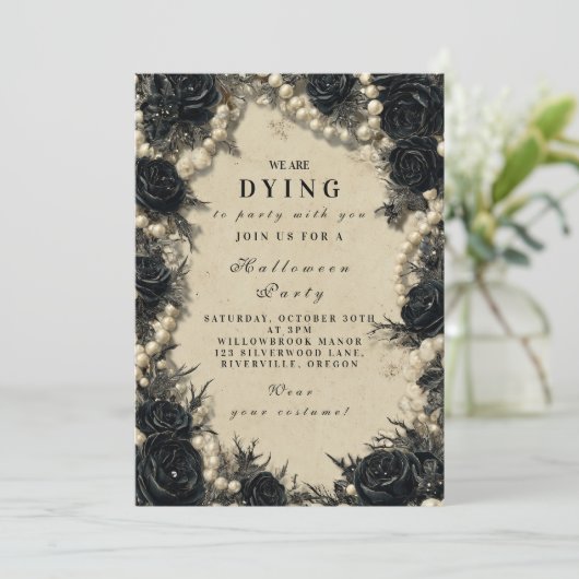 Zwarte Roos Halloween feest Kaart (Staand voorkant)