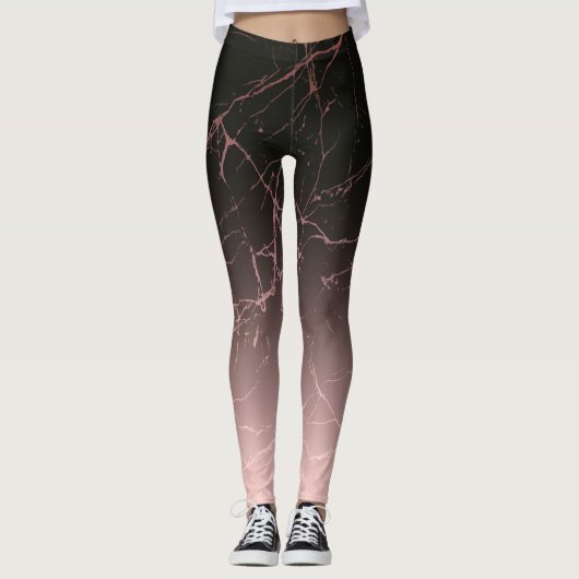 Zwarte Roos marmer Leggings (Voorkant)