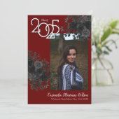 Zwarte Roos Maroon Gothic Afstuderen kondiging Kaart (Staand voorkant)