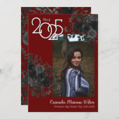 Zwarte Roos Maroon Gothic Afstuderen kondiging Kaart (Voorkant / Achterkant)