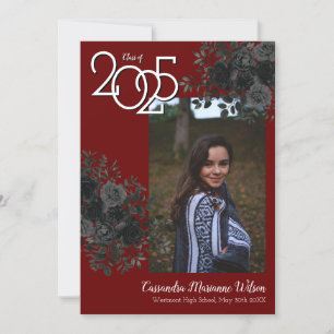 Zwarte Roos Maroon Gothic Afstuderen kondiging Kaart