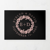 zwarte roos met zwarte achtergrond bruiloft drieluik uitnodiging (Cover)