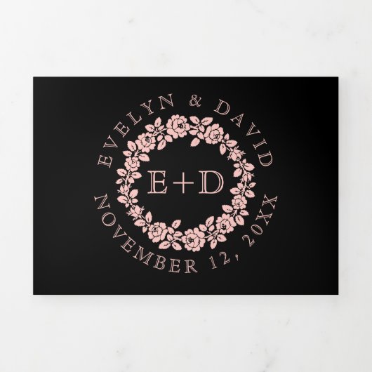 zwarte roos met zwarte achtergrond bruiloft drieluik uitnodiging (Cover)