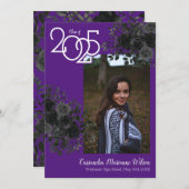 Zwarte Roos Paarse Gothic Afstuderen kondiging Kaart (Voorkant / Achterkant)