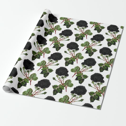 Zwarte Roos Print Cadeaupapier (Uitgerold)