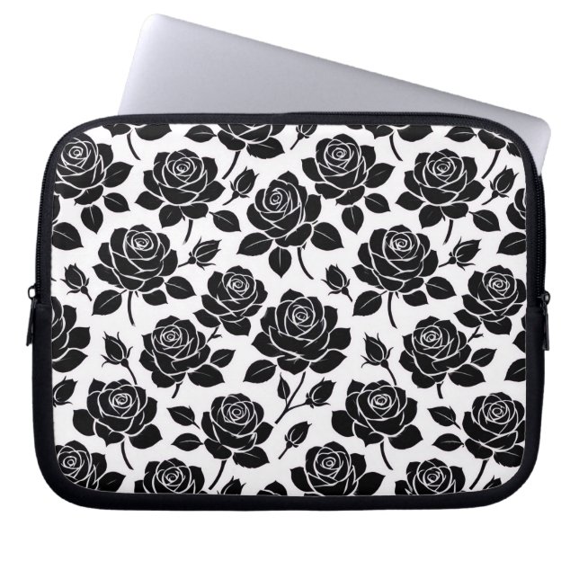 Zwarte Roos Print Laptop Sleeve (Voorkant)