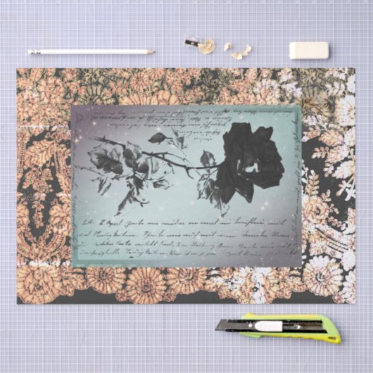 ZWARTE ROOS ZWARTE LACE HALLOEEN WEEFSELPAPIER TISSUEPAPIER (Craft)