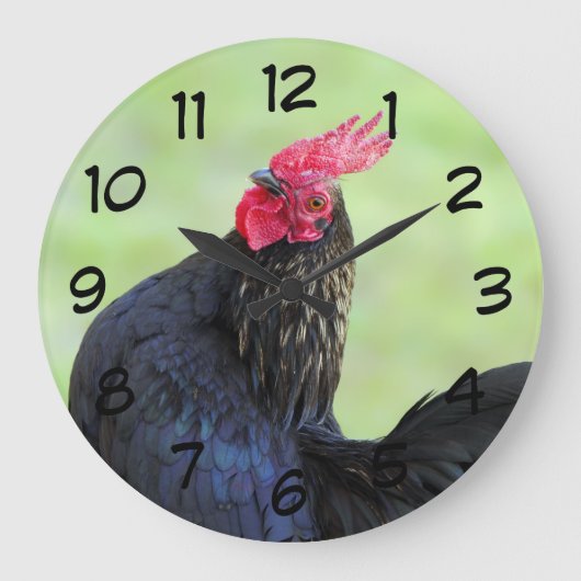 Zwarte rooster grote klok (Voorkant)