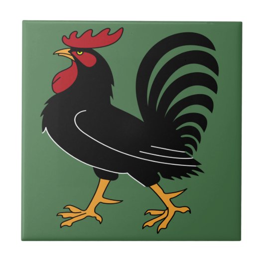Zwarte Rooster met Rode Comb Tegeltje (Voorkant)