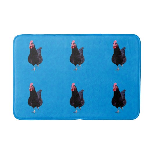 Zwarte Rooster op blauwe achtergrond, Badmat (Voorkant)