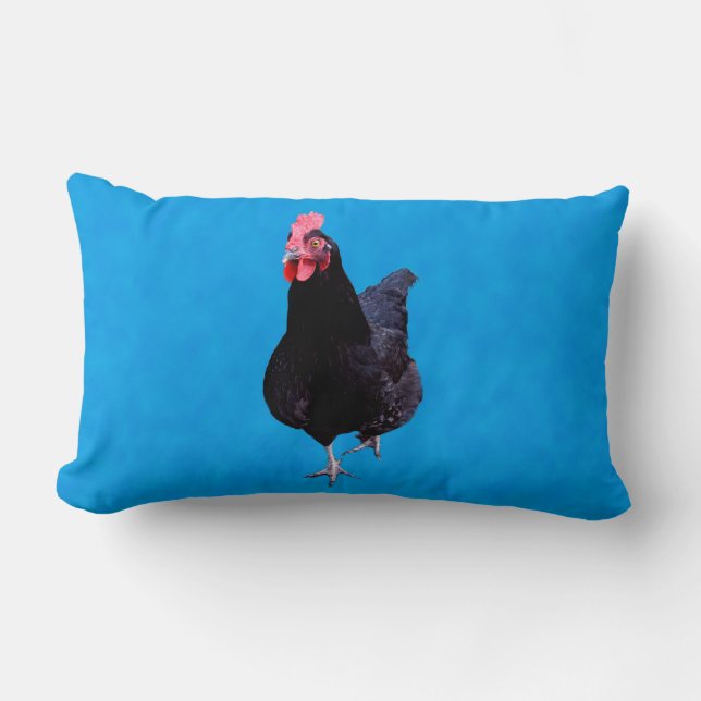 Zwarte Rooster op blauwe achtergrond, Kussen (Voorkant)