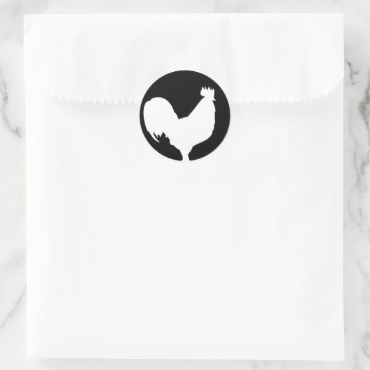 zwarte rooster ronde sticker (Tas)